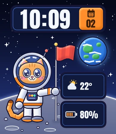 Chibi Astronaut Cat Moon Flag