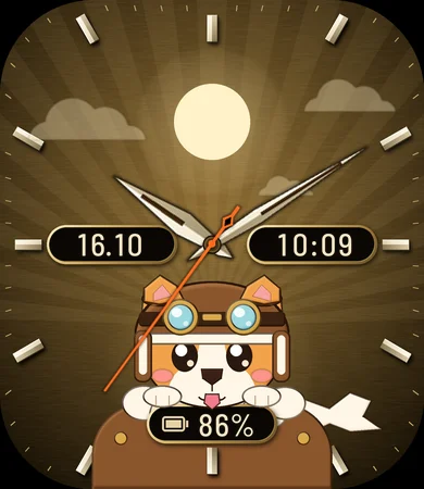 Chibi Aviator Corgi Goggles Brass Analog