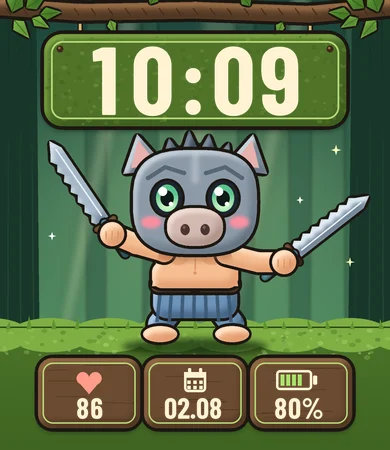 Chibi Boar Mask Bare Chest Twin Blades Forest