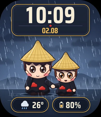 Chibi Cloaked Pair Straw Hats Rain