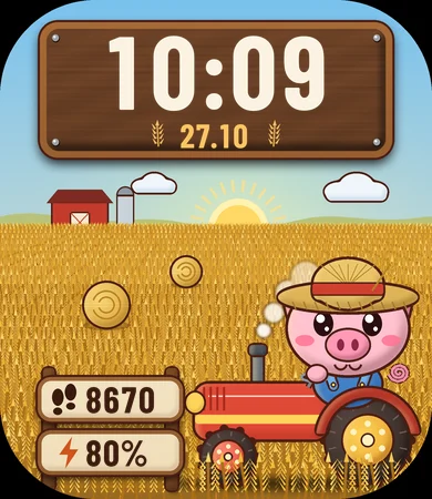 Chibi Farmer Pig Tractor Wheatfield