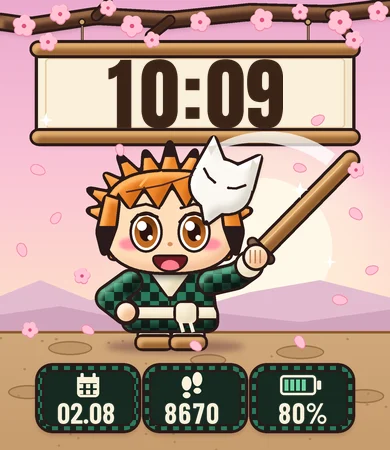 Chibi Fox Mask Boy Cherry Blossom Training