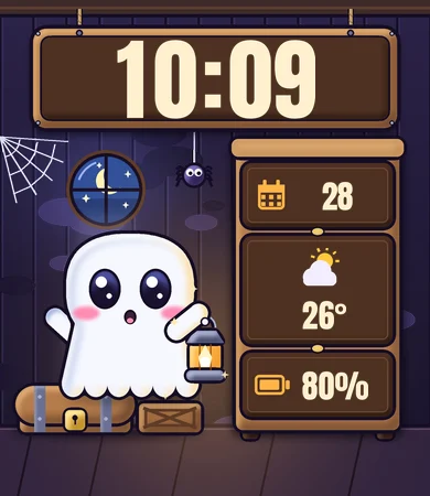 Chibi Ghost Friend Lantern Attic Night