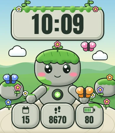 Chibi Moss Golem Stone Garden Flowers