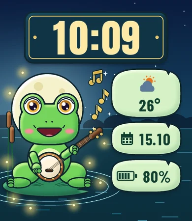Chibi Musician Frog Banjo Pond Night