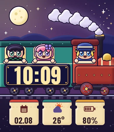 Chibi Night Steam Train Kids Lit Windows