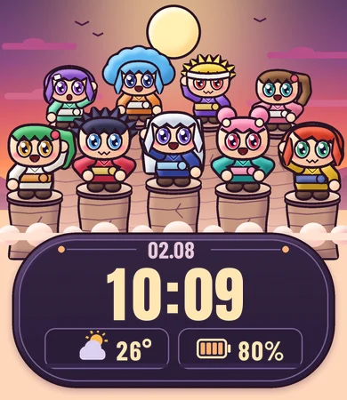 Chibi Nine Guardians Stone Pillars Sunset