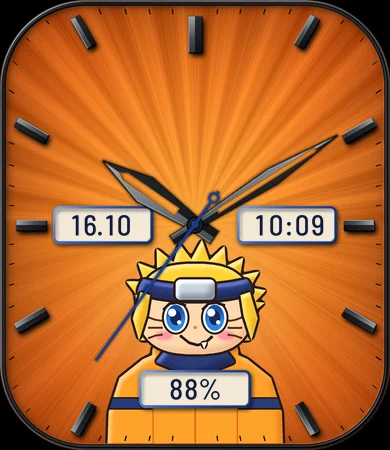 Chibi Orange Ninja Boy Sunburst Analog