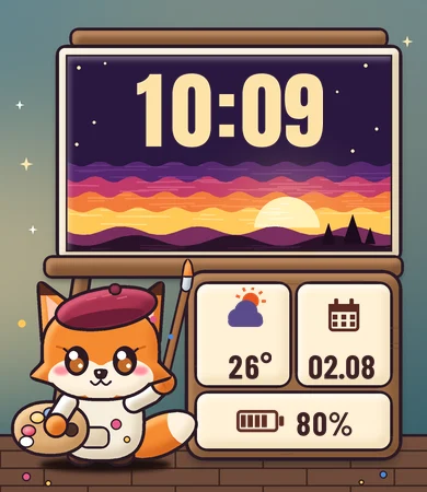 Chibi Painter Fox Easel Sunset