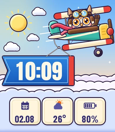 Chibi Pilot Owl Biplane Clouds