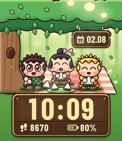 Chibi Rice Ball Picnic Trio Under Tree
