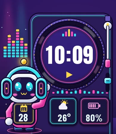 Chibi Robot DJ Turntable Neon Stage