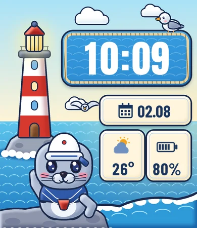 Chibi Sailor Seal Lighthouse Waves