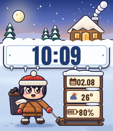 Chibi Snow Charcoal Basket Boy Sled Hut