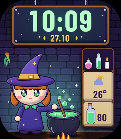 Chibi Witch Girl Potion Shelf Cauldron