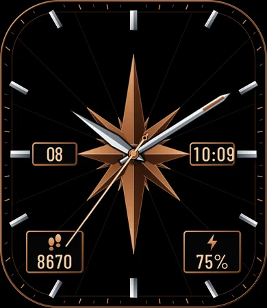 Compass Rose Nautical Black Analog