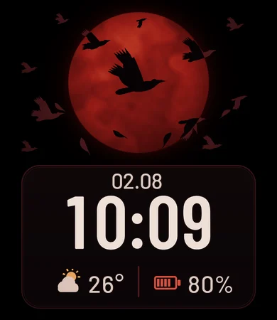 Crow Flock Red Moon