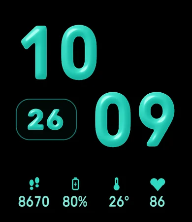 Rounded Bubble Numerals Teal Black