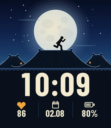Village Rooftops Moon Silhouette Runner